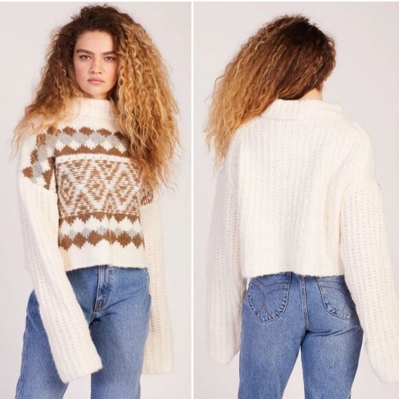 Free People Alpine Snowy Forest Cream Green Wool Blend Pullover Knit Sweater - Picture 12 of 14